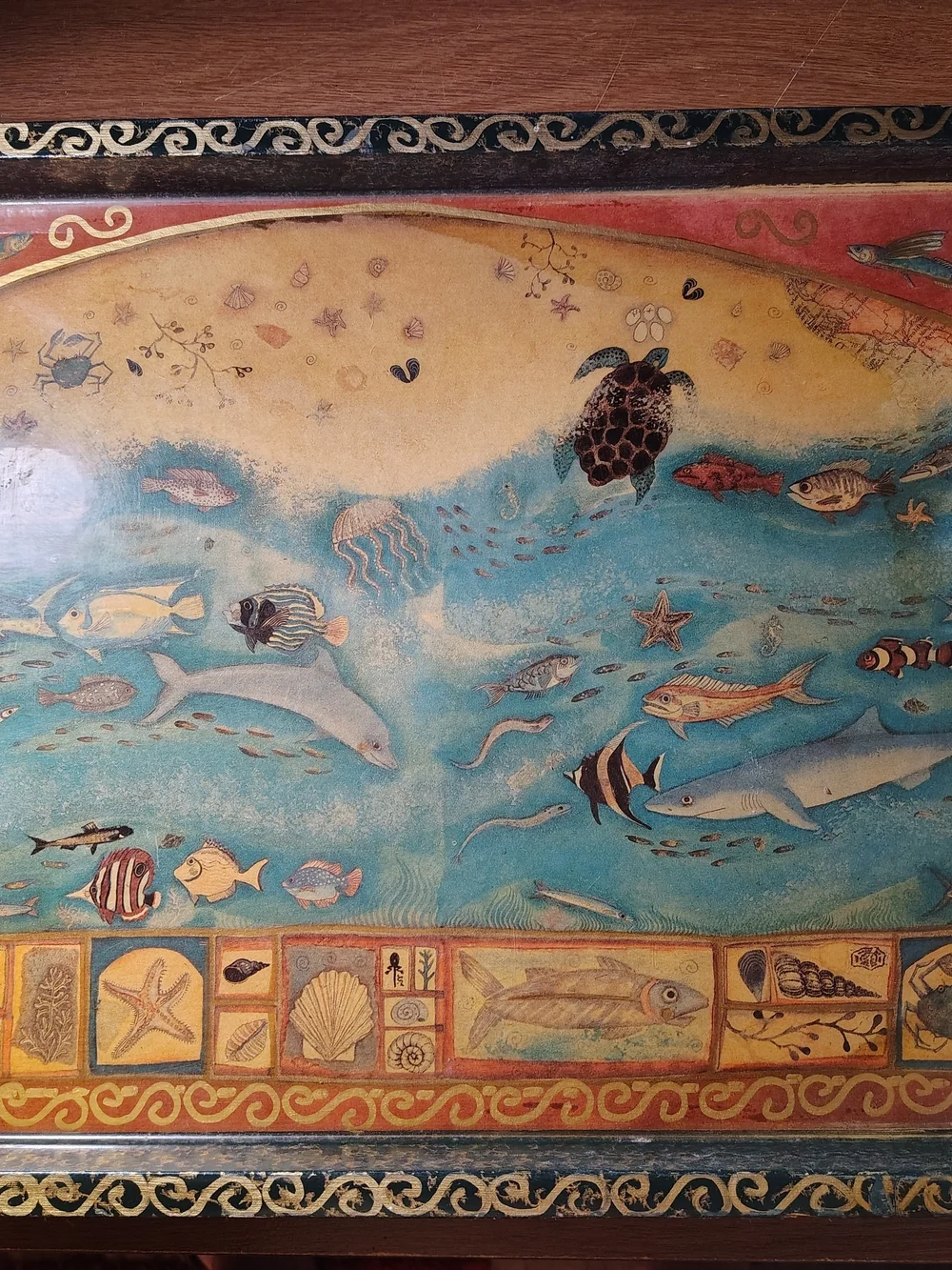 Sea Life Decorative Serving Tray - Blue/Tan